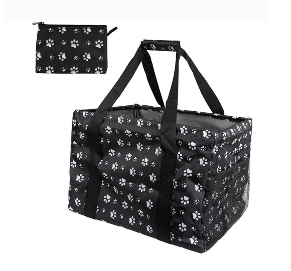 Large Utility Tote Bag - Oversized Collapsible Tote with Wire Frame - Includes 5x7 Bag with Hook - Dog Paw