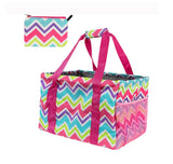 Large Utility Tote Bag - Oversized Collapsible Tote with Wire Frame - Includes 5x7 Bag with Hook - Chevron Multi