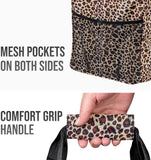 Large Utility Tote Bag - Oversized Collapsible Tote with Wire Frame - Includes 5x7 Bag with Hook - Leopard