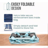 Large Utility Tote Bag - Oversized Collapsible Tote with Wire Frame - Includes 5x7 Bag with Hook - Light Blue