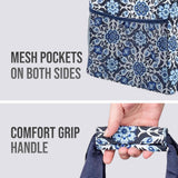 Large Utility Tote Bag - Oversized Collapsible Tote with Wire Frame - Includes 5x7 Bag with Hook - Navy Floral