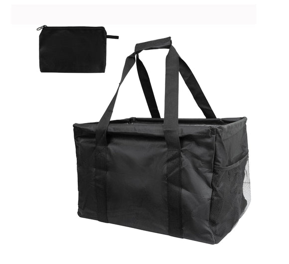 Large Utility Tote Bag - Oversized Collapsible Tote with Wire Frame - Includes 5x7 Bag with Hook - Black