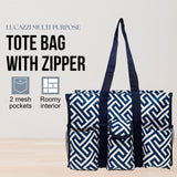 Utility Tote Bag with Zipper Top - Large Multipurpose Tote Organizer Bag - Geo Navy