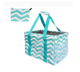 Large Utility Tote Bag - Oversized Collapsible Tote with Wire Frame - Includes 5x7 Bag with Hook - Chevron Teal