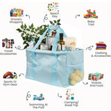 Large Utility Tote Bag - Oversized Collapsible Tote with Wire Frame - Includes 5x7 Bag with Hook - Light Blue