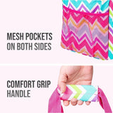 Large Utility Tote Bag - Oversized Collapsible Tote with Wire Frame - Includes 5x7 Bag with Hook - Chevron Multi