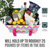 Large Utility Tote Bag - Oversized Collapsible Tote with Wire Frame - Includes 5x7 Bag with Hook - Chevron Multi