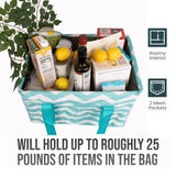 Large Utility Tote Bag - Oversized Collapsible Tote with Wire Frame - Includes 5x7 Bag with Hook - Chevron Teal