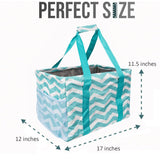 Large Utility Tote Bag - Oversized Collapsible Tote with Wire Frame - Includes 5x7 Bag with Hook - Chevron Teal