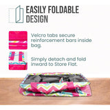 Large Utility Tote Bag - Oversized Collapsible Tote with Wire Frame - Includes 5x7 Bag with Hook - Chevron Multi