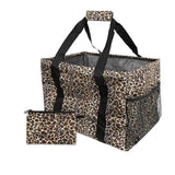 Large Utility Tote Bag - Oversized Collapsible Tote with Wire Frame - Includes 5x7 Bag with Hook - Leopard