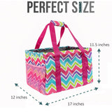 Large Utility Tote Bag - Oversized Collapsible Tote with Wire Frame - Includes 5x7 Bag with Hook - Chevron Multi