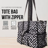 Utility Tote Bag with Zipper Top - Large Multipurpose Tote Organizer Bag - Geo Black