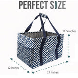 Large Utility Tote Bag - Oversized Collapsible Tote with Wire Frame - Includes 5x7 Bag with Hook - Geo Navy