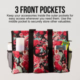 Utility Tote Bag with Zipper Top - Large Multipurpose Tote Organizer Bag - Red Floral