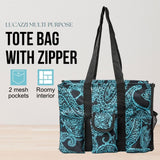 Utility Tote Bag with Zipper Top - Large Multipurpose Tote Organizer Bag - Paisley Blue