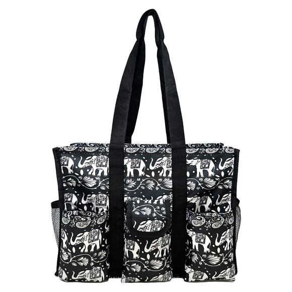 Utility Tote Bag with Zipper Top - Large Multipurpose Tote Organizer Bag - Elephant Black