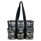 Utility Tote Bag with Zipper Top - Large Multipurpose Tote Organizer Bag - Elephant Black