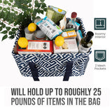 Large Utility Tote Bag - Oversized Collapsible Tote with Wire Frame - Includes 5x7 Bag with Hook - Geo Navy