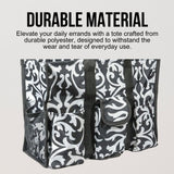 Utility Tote Bag with Zipper Top - Large Multipurpose Tote Organizer Bag - Damask Black
