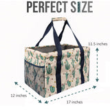 Large Utility Tote Bag - Oversized Collapsible Tote with Wire Frame - Includes 5x7 Bag with Hook - Cactus Beige