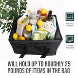 Large Utility Tote Bag - Oversized Collapsible Tote with Wire Frame - Includes 5x7 Bag with Hook - Black