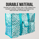 Utility Tote Bag with Zipper Top - Large Multipurpose Tote Organizer Bag - Geo Teal