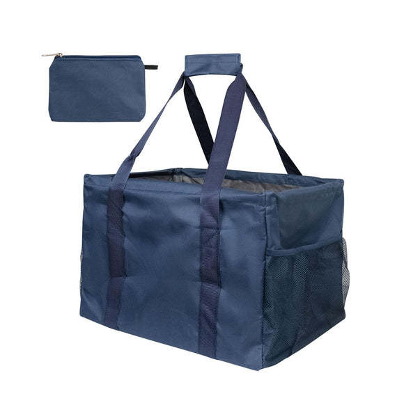 Large Utility Tote Bag - Oversized Collapsible Tote with Wire Frame - Includes 5x7 Bag with Hook - Navy Blue