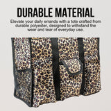 Utility Tote Bag with Zipper Top - Large Multipurpose Tote Organizer Bag - Leopard