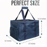 Large Utility Tote Bag - Oversized Collapsible Tote with Wire Frame - Includes 5x7 Bag with Hook - Navy Blue