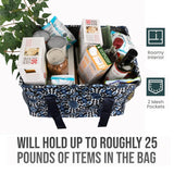 Large Utility Tote Bag - Oversized Collapsible Tote with Wire Frame - Includes 5x7 Bag with Hook - Navy Floral