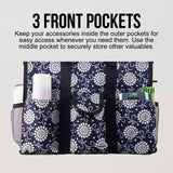 Utility Tote Bag with Zipper Top - Large Multipurpose Tote Organizer Bag - Navy Sunflower