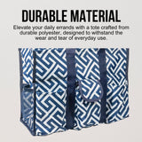 Utility Tote Bag with Zipper Top - Large Multipurpose Tote Organizer Bag - Geo Navy