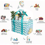Large Utility Tote Bag - Oversized Collapsible Tote with Wire Frame - Includes 5x7 Bag with Hook - Chevron Teal