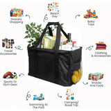 Large Utility Tote Bag - Oversized Collapsible Tote with Wire Frame - Includes 5x7 Bag with Hook - Black