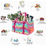 Large Utility Tote Bag - Oversized Collapsible Tote with Wire Frame - Includes 5x7 Bag with Hook - Chevron Multi