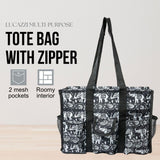 Utility Tote Bag with Zipper Top - Large Multipurpose Tote Organizer Bag - Elephant Black