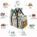 Large Utility Tote Bag - Oversized Collapsible Tote with Wire Frame - Includes 5x7 Bag with Hook - Cactus Beige