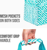 Large Utility Tote Bag - Oversized Collapsible Tote with Wire Frame - Includes 5x7 Bag with Hook - Chevron Teal