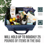 Large Utility Tote Bag - Oversized Collapsible Tote with Wire Frame - Includes 5x7 Bag with Hook - Navy Blue