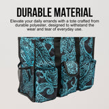 Utility Tote Bag with Zipper Top - Large Multipurpose Tote Organizer Bag - Paisley Blue