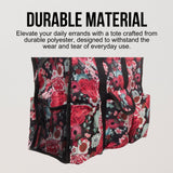 Utility Tote Bag with Zipper Top - Large Multipurpose Tote Organizer Bag - Red Floral