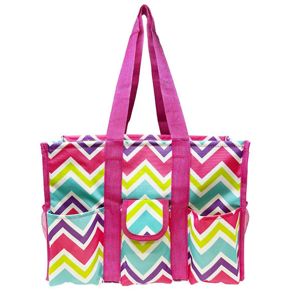Utility Tote Bag with Zipper Top - Large Multipurpose Tote Organizer Bag - Chevron Multi