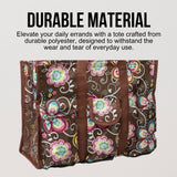 Utility Tote Bag with Zipper Top - Large Multipurpose Tote Organizer Bag - Brown Daisy