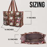 Utility Tote Bag with Zipper Top - Large Multipurpose Tote Organizer Bag - Brown Daisy