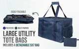 Large Utility Tote Bag - Oversized Collapsible Tote with Wire Frame - Includes 5x7 Bag with Hook - Navy Blue