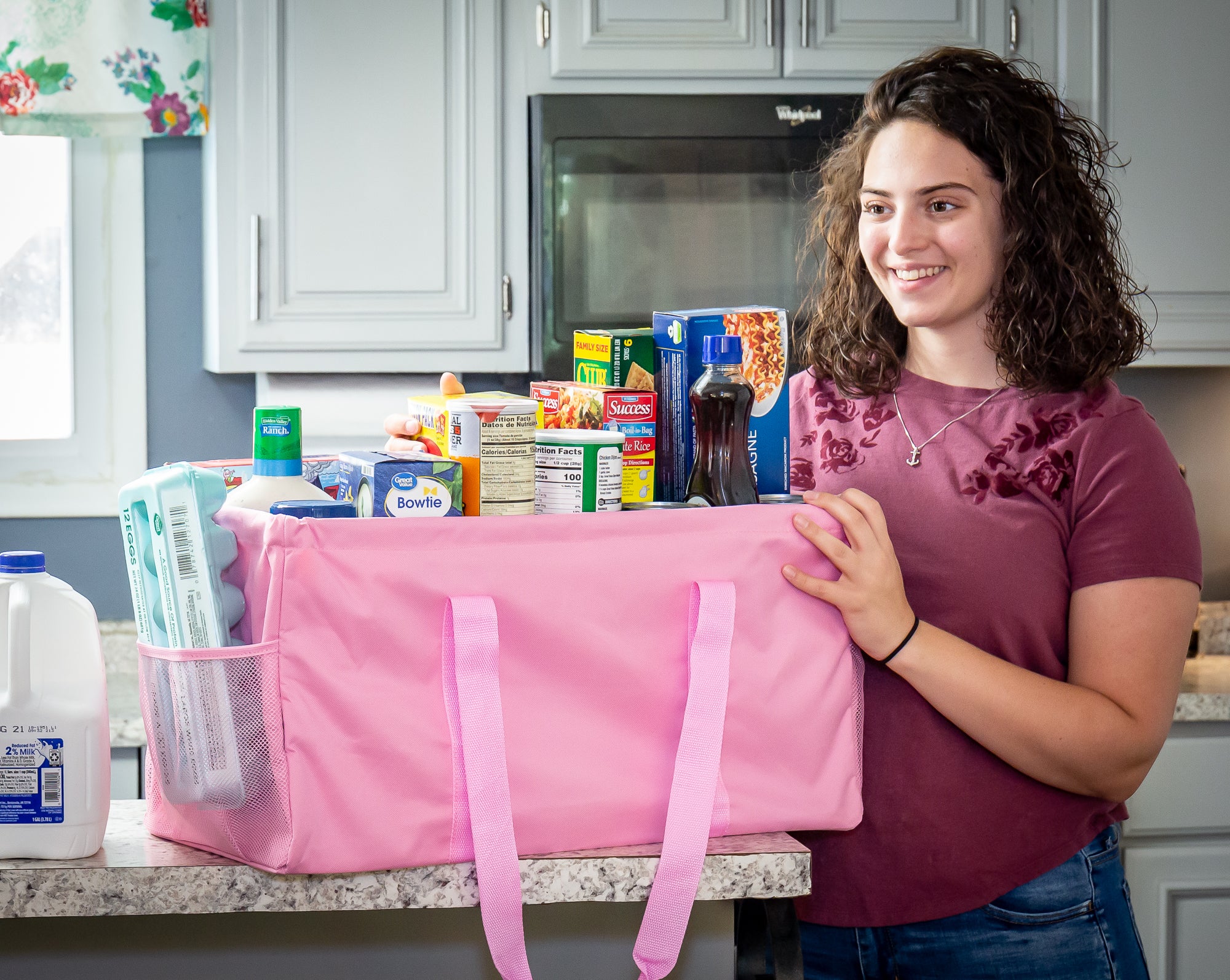 Pink Collapsible Personalized Laundry Tote