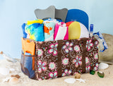 Extra Large Utility Tote Bag - Oversized Collapsible Pool Beach Canvas Basket - Brown Daisy