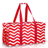 Extra Large Utility Tote Bag - Oversized Collapsible Pool Beach Canvas Basket - Chevron Red