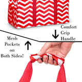 Extra Large Utility Tote Bag - Oversized Collapsible Pool Beach Canvas Basket - Chevron Red
